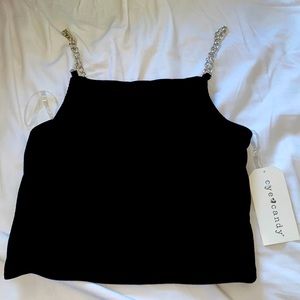Black tank top with silver chain straps